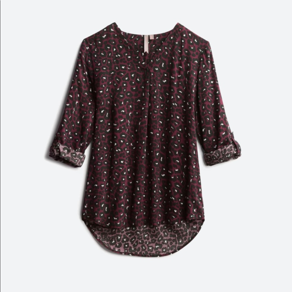 Deep maroon animal print tunic. Size XL